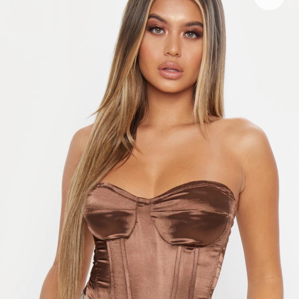 Prettylittlething chocolate satin corset